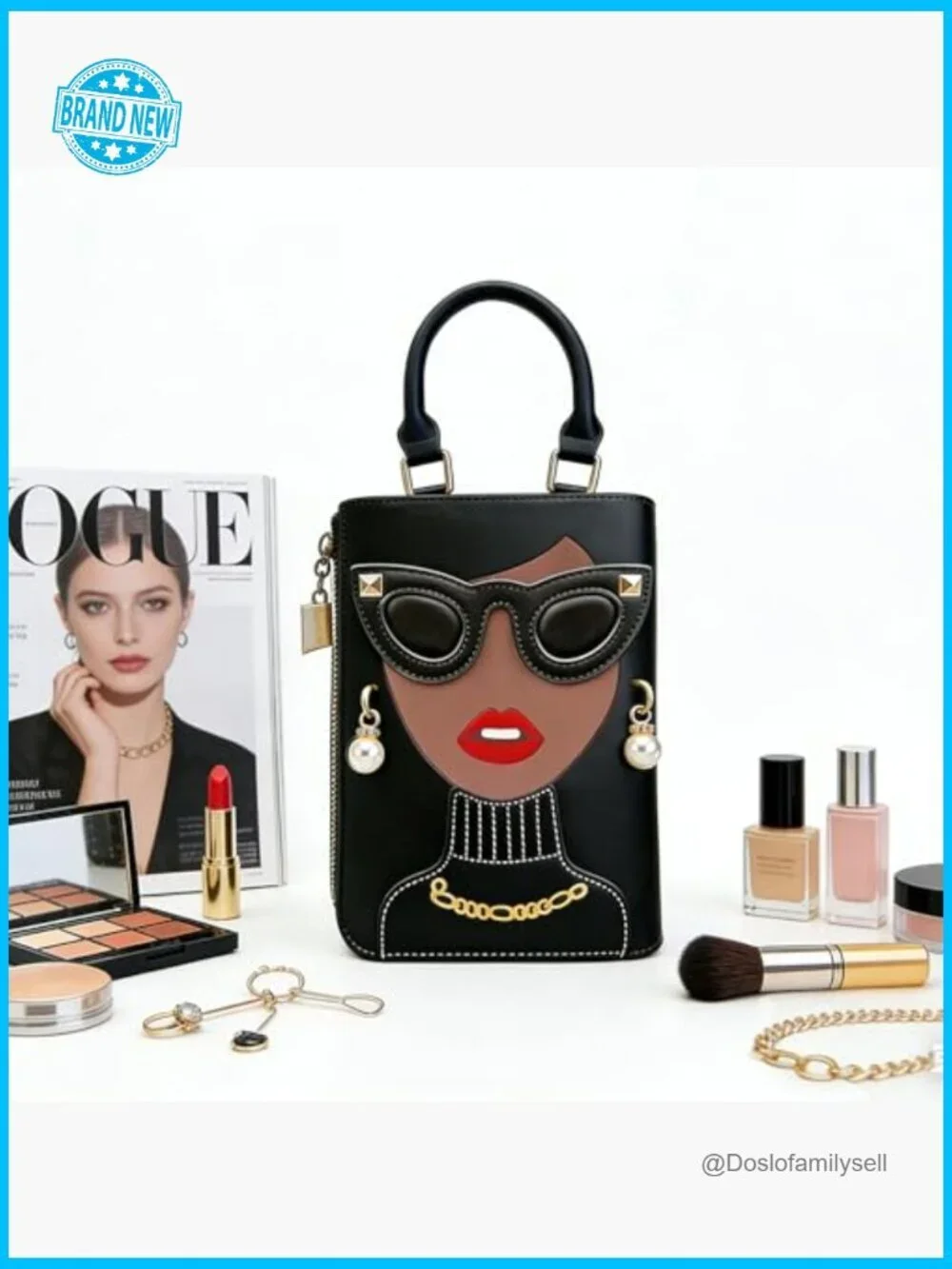 Funky Novelty 3D Lady Face PU Leather Satchel Handbag Tote Crossbody Purse